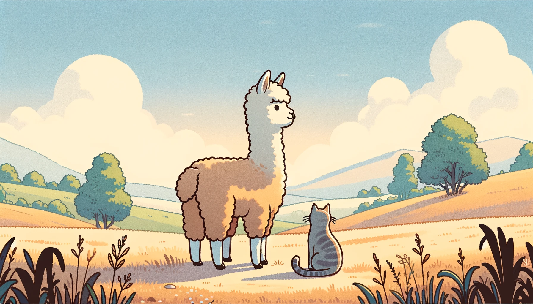 Cat and alpaca together