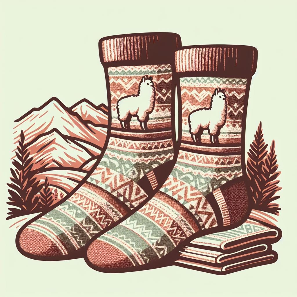 alpaca wool socks with alpaca illustration on it